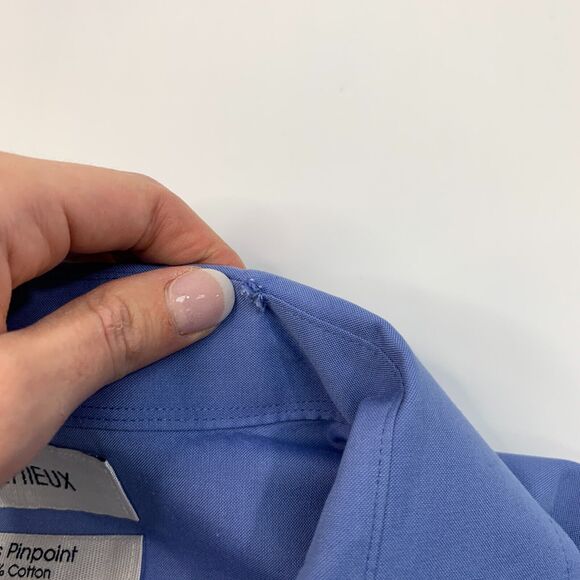 Cremieux Dress Shirt Mens 16.5 Evening Blue Collared Button Up Pinpoint Cotton - Picture 5 of 10